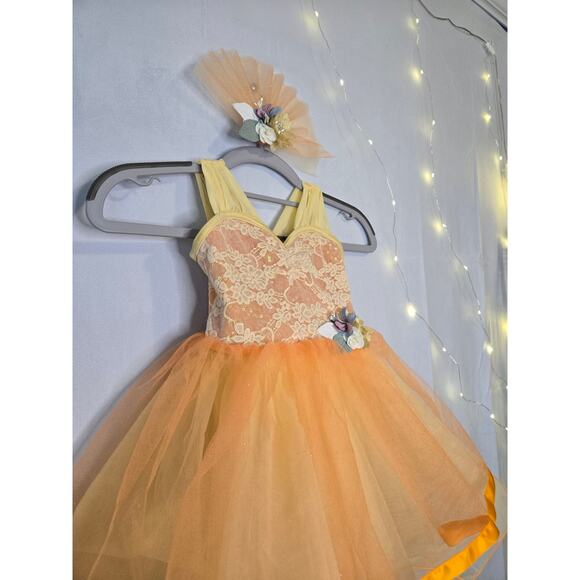 WEISSMAN Showtime 17022 Orange Floral Lace Sequin Tutu Dance Costume XSC 4/5 - Picture 6 of 15